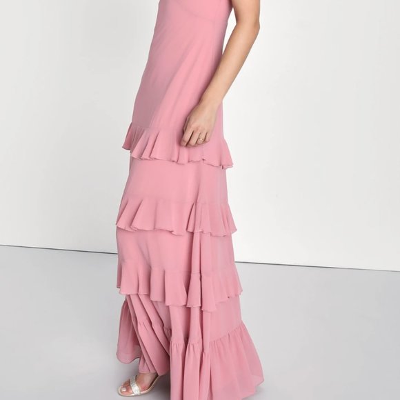 Lulu's Dusty Rose Backless Ruffled Tiered Maxi Dress size M - Picture 4 of 5